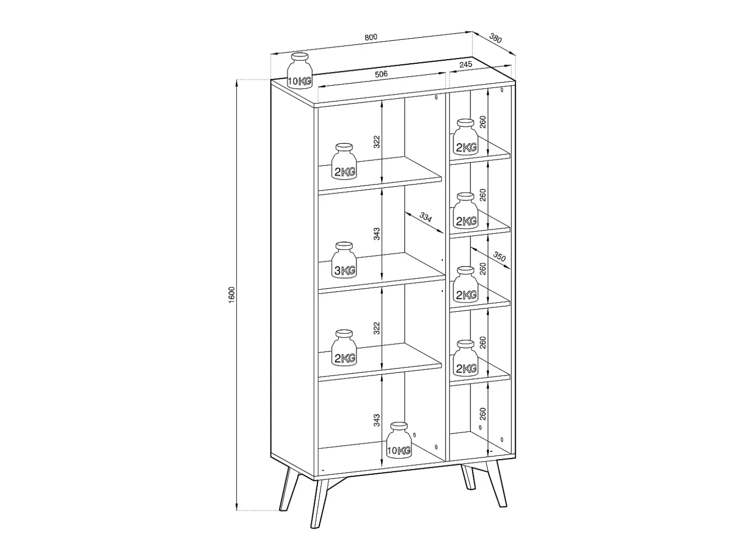 Librería: Eucalipto / Espiga Escandinava, patas de madera, 80 x 160 x 38 cm