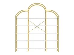 Librería moderna de metal 170×26×190 cm - forma de nube - 5 niveles de almacenamiento - dorado + blanco