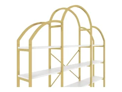 Librería moderna de metal 170×26×190 cm - forma de nube - 5 niveles de almacenamiento - dorado + blanco
