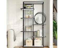 Librería moderna de metal 100×30×180 cm - estructura geométrica - blanco + negro