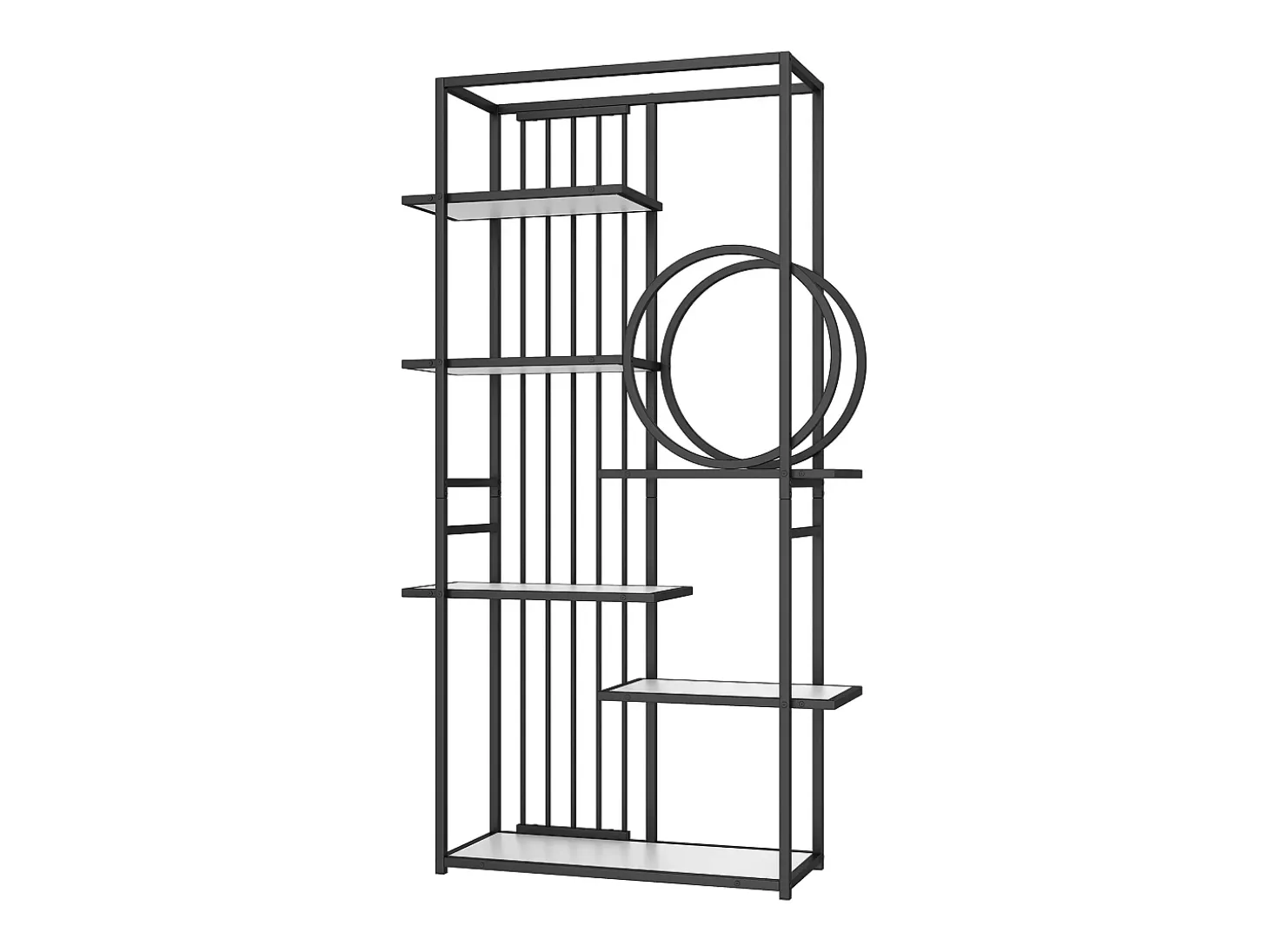 Librería moderna de metal 100×30×180 cm - estructura geométrica - blanco + negro