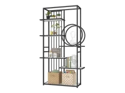 Librería moderna de metal 100×30×180 cm - estructura geométrica - blanco + negro