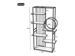 Librería moderna de metal 100×30×180 cm - estructura geométrica - blanco + negro