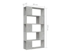 Librería separador contrachapada gris hormigón 80x24x155 cm