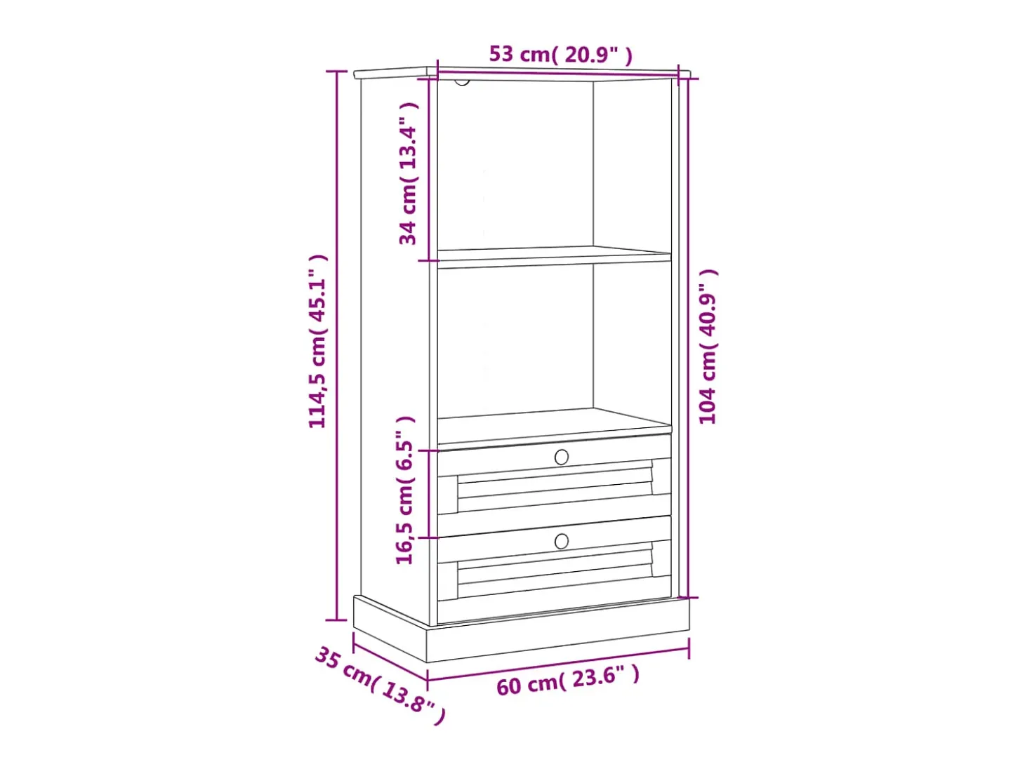 Librería VIGO madera maciza de pino blanco 60x35x114,5 cm
