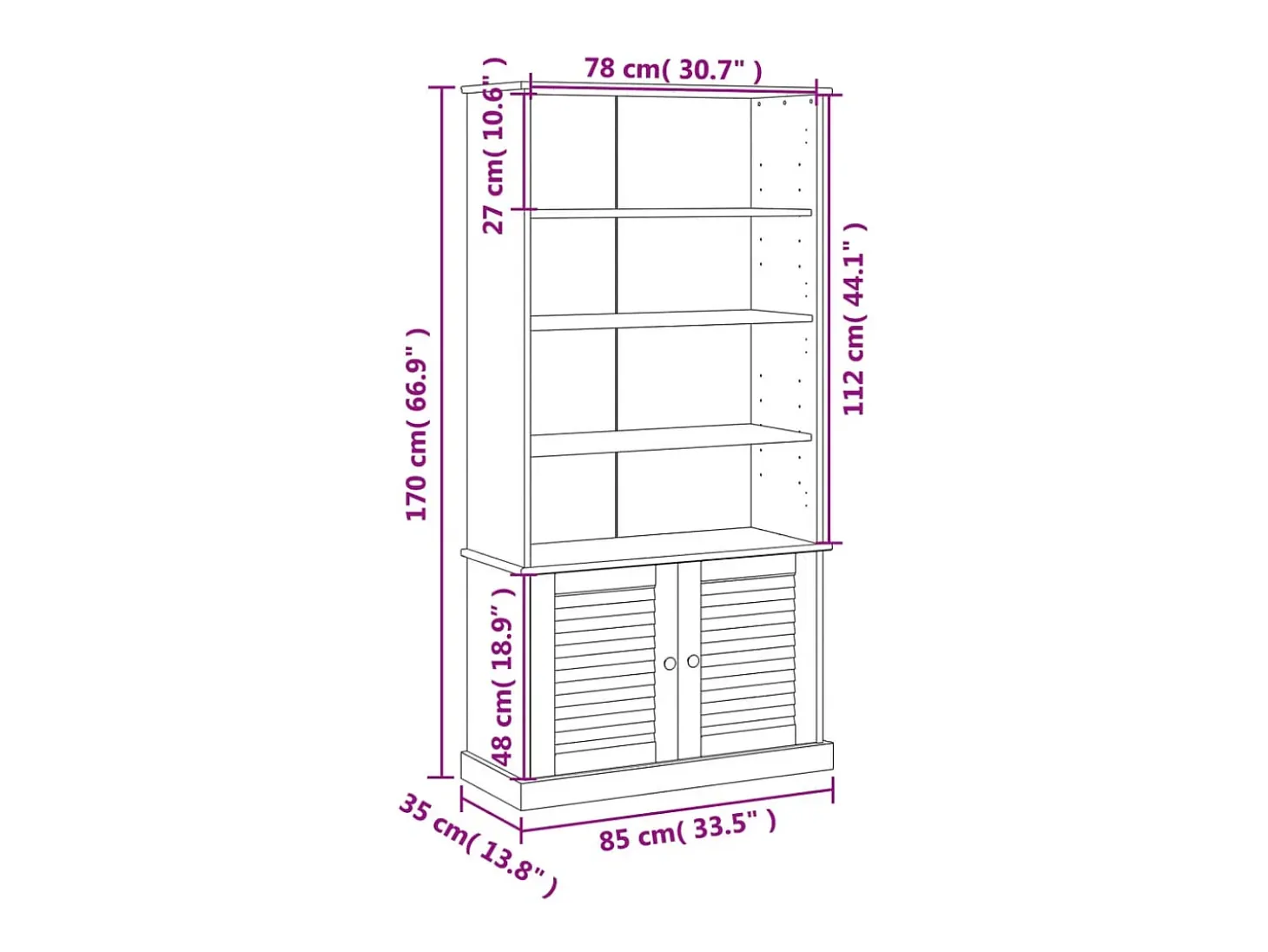 Librería VIGO madera maciza de pino 85x35x170 cm