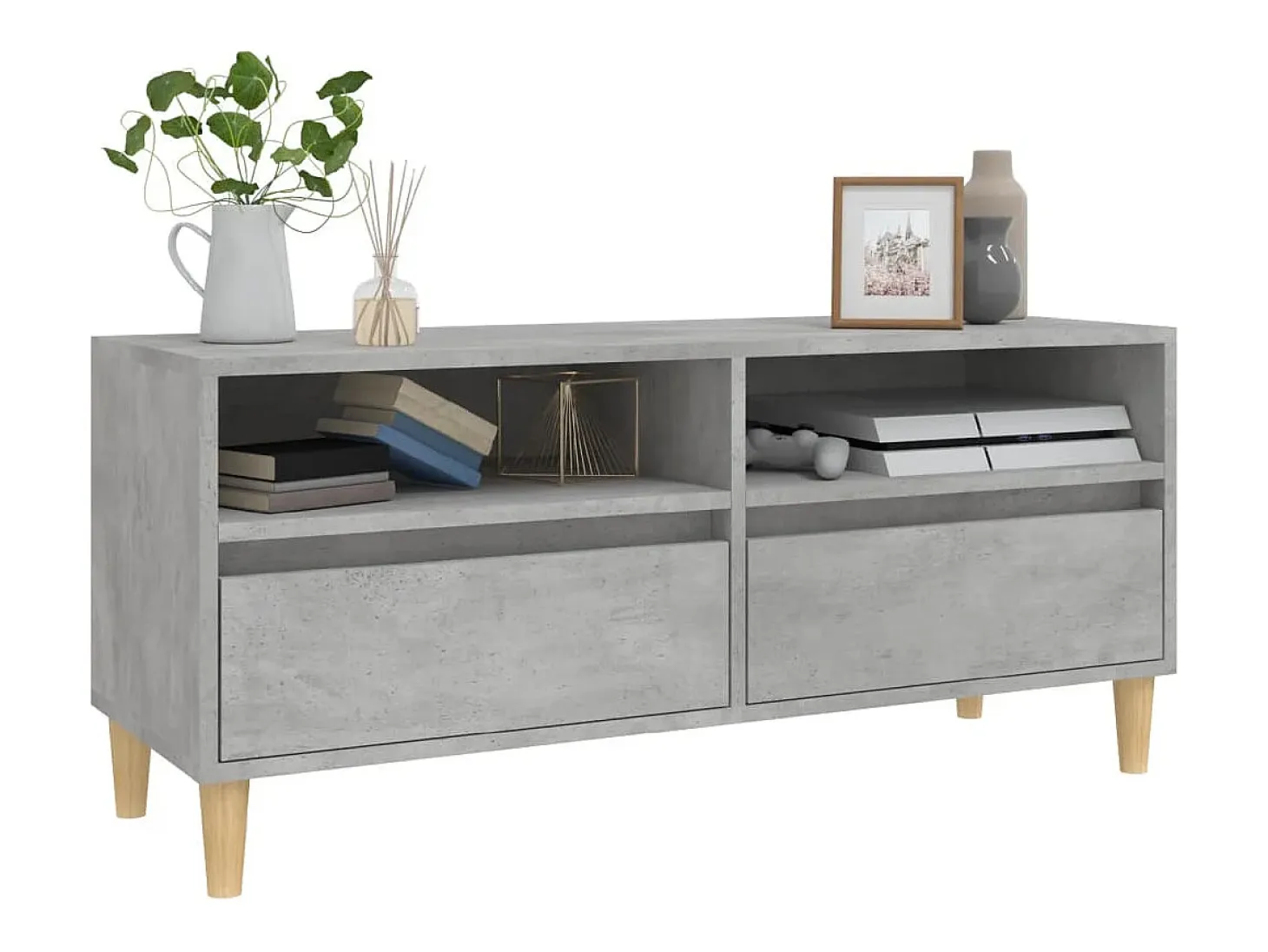 Lin Mueble de TV madera contrachapada gris hormigón 100x34,5x44,5cm