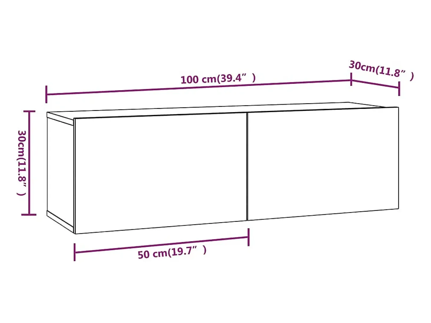 Lorien Muebles de pared de TV 2 uds madera roble ahumado 100x30x30 cm