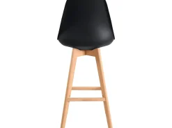 Lote de 2 sillas de bar escandinavas de 70 cm, asiento amplio con respaldo alto, cojín de cuero sintético, patas de madera TIKA (negro)