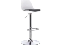 Lote de 2 taburetes de bar de diseño, asiento con respaldo bajo, cojín de cuero sintético, giratorio, altura ajustable, base de cromo SIG (blanco y negro)