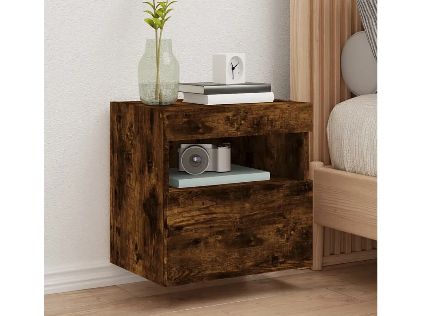 Ølstykke Mueble de TV de pared con luces LED roble ahumado 40x30x40 cm