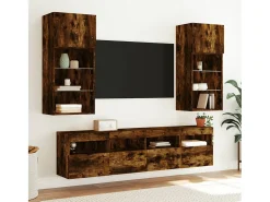 Ølstykke Mueble de TV de pared con luces LED roble ahumado 40x30x40 cm