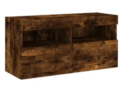 Ølstykke Mueble de TV de pared con luces LED roble ahumado 80x30x40 cm