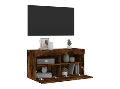 Ølstykke Mueble de TV de pared con luces LED roble ahumado 80x30x40 cm