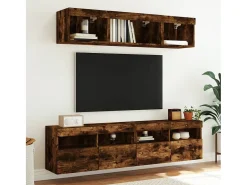 Ølstykke Mueble de TV de pared con luces LED roble ahumado 80x30x40 cm