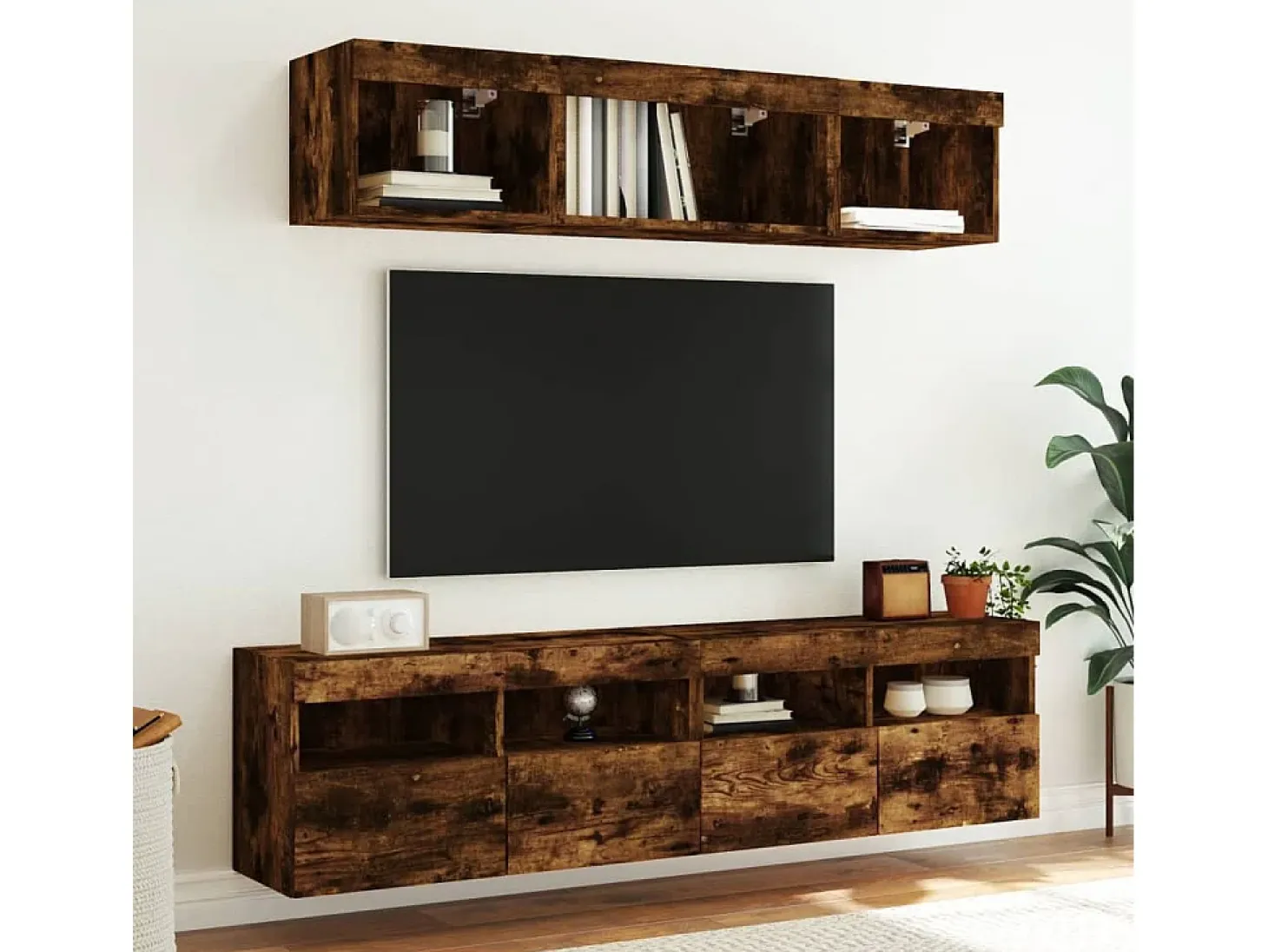 Ølstykke Mueble de TV de pared con luces LED roble ahumado 80x30x40 cm