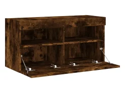 Ølstykke Mueble de TV de pared con luces LED roble ahumado 80x30x40 cm