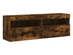 Ølstykke Muebles TV de pared luces LED 2 uds roble ahumado 60x30x40 cm