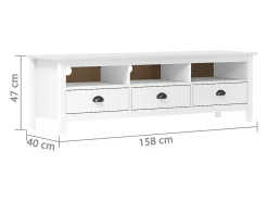 Lythor Mueble de TV ll madera maciza de pino blanco 158x40x47 cm