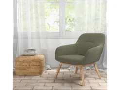 MALMO-Sillón de madera natural y tela Trendy Sauge