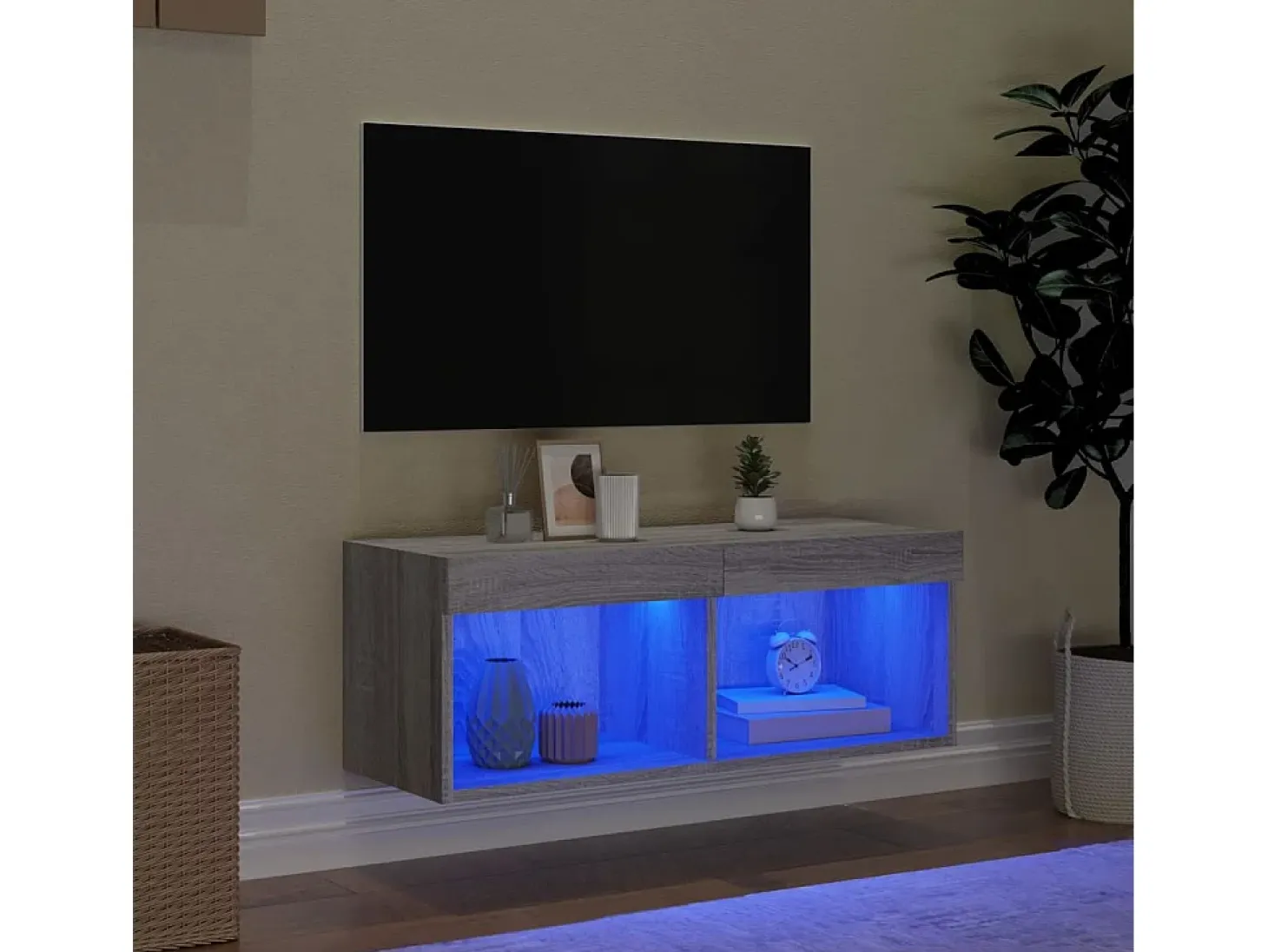 Mano Mueble para TV con luces LED gris Sonoma 80x30x30 cm