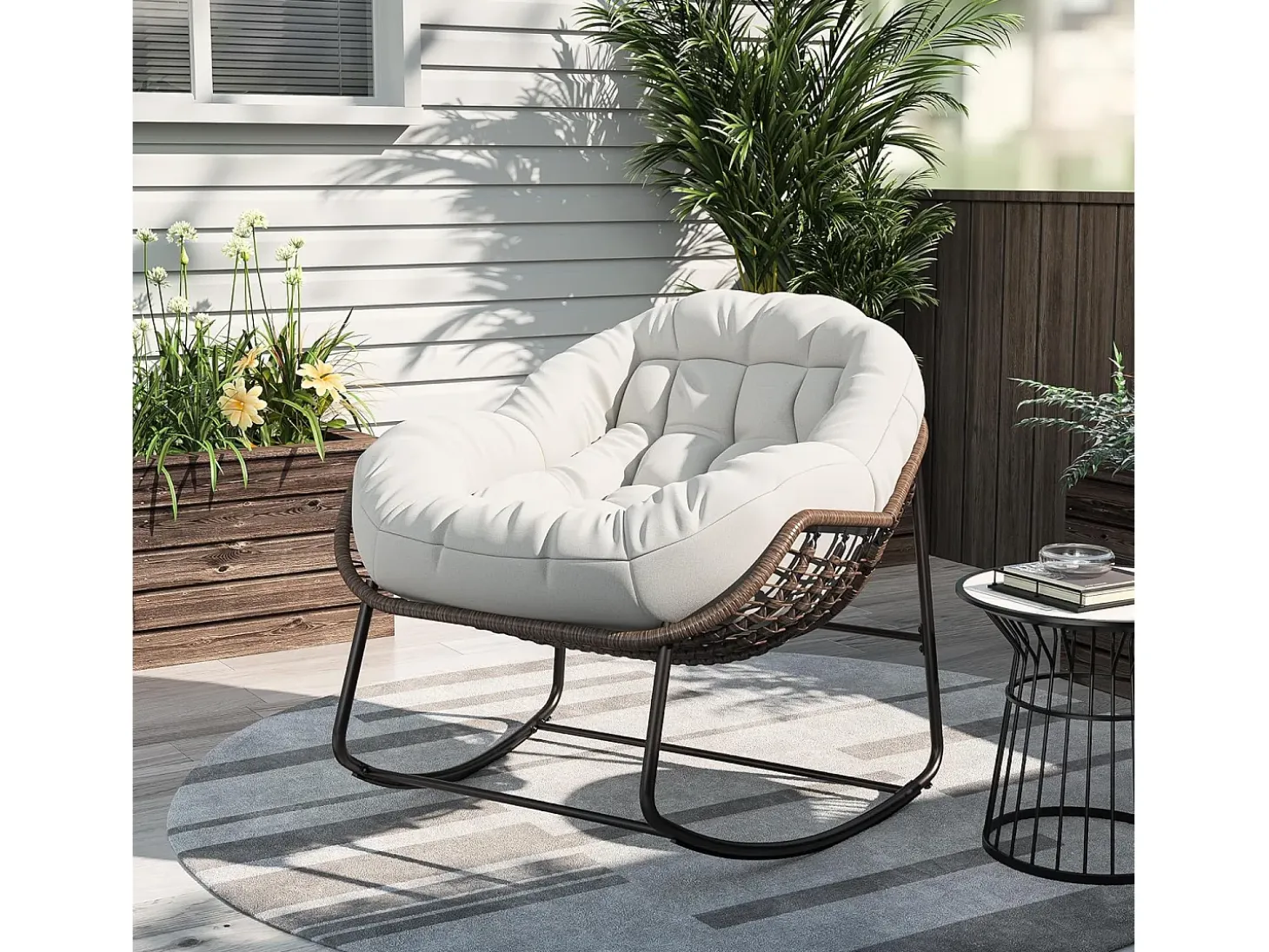 Mecedora - Mecedora extragrande - con asiento tapizado, beige
