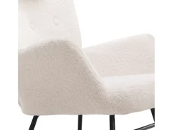 Mecedora - sillón relax para salón - acolchado con felpa Teddy - con reposacabezas y reposapiés - base de madera - blanco