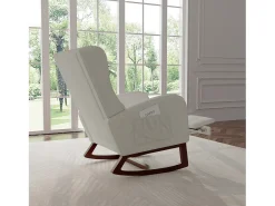 Mecedora, Algodón y lino - con reposabrazos de bolsillo - Patas de madera maciza - con patas telescópicas - gris