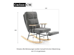 Mecedora con función reclinable y reposapiés - 58 x 102 x 100 cm - Teddy-Polaire - gris