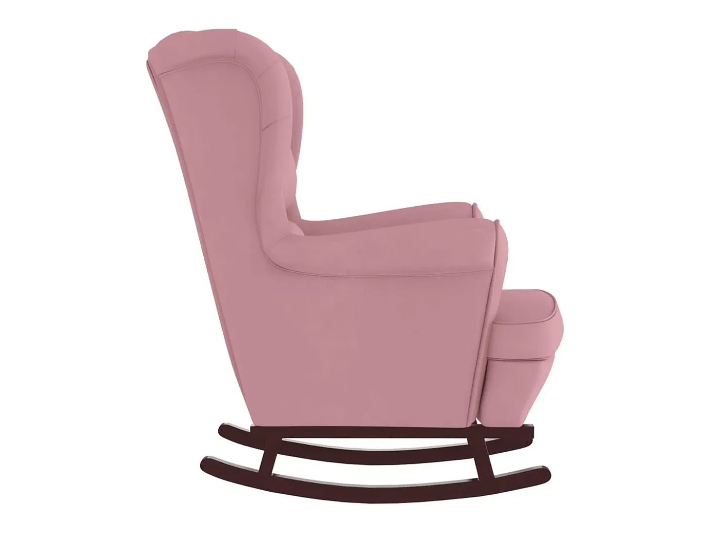 Mecedora con patas de madera maciza de caucho en terciopelo rosa