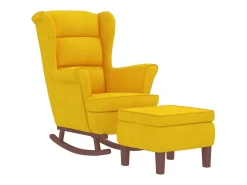Mecedora con patas de madera y taburete Terciopelo Amarillo
