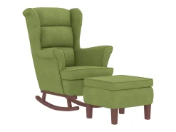 Mecedora con patas de madera y taburete Verde claro