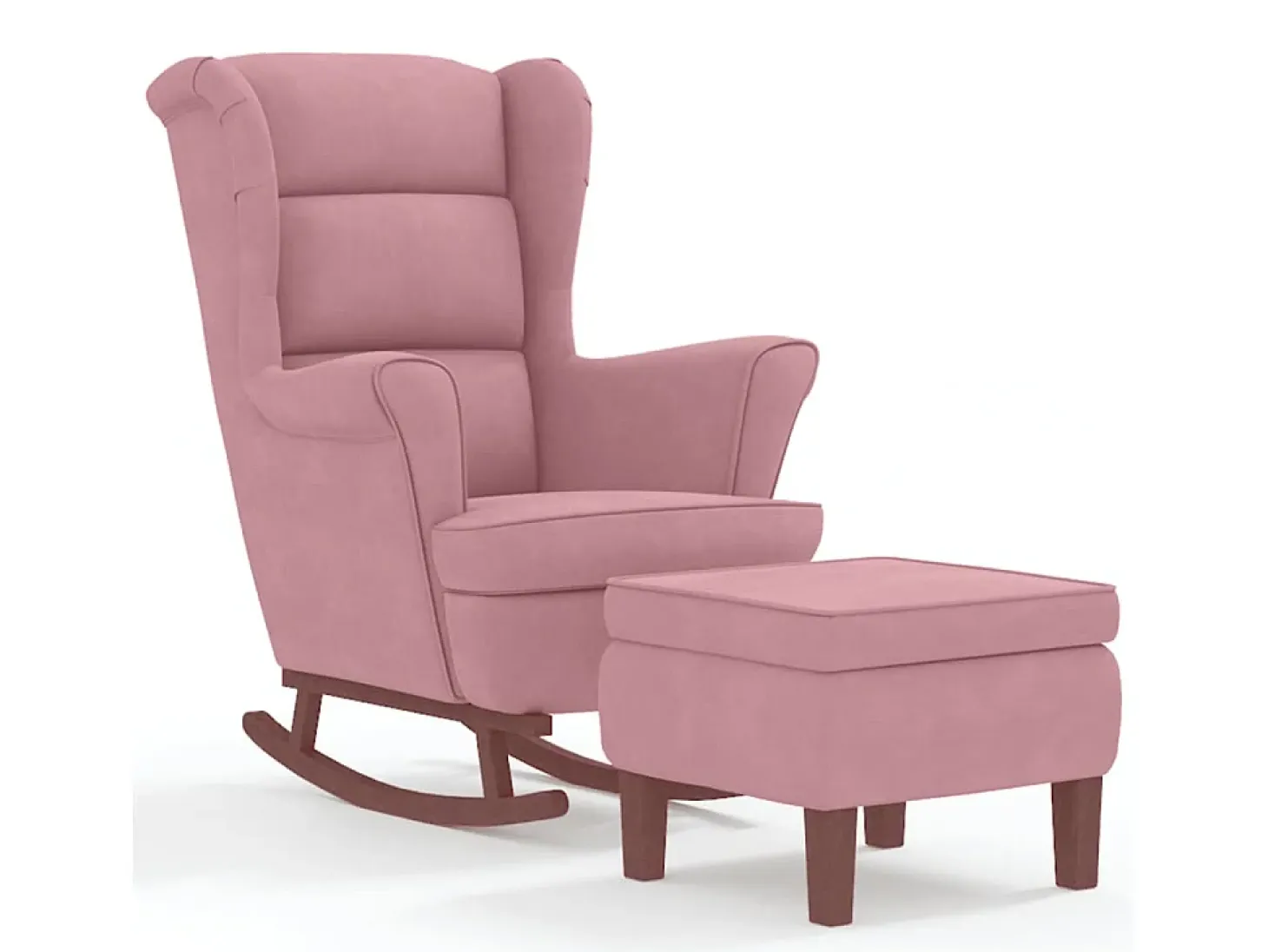 Mecedora con patas de madera y taburete Terciopelo Rosa