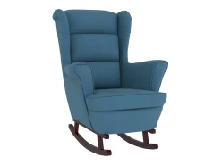 Mecedora con patas de madera maciza de caucho en terciopelo azul