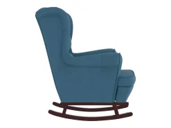 Mecedora con patas de madera maciza de caucho en terciopelo azul