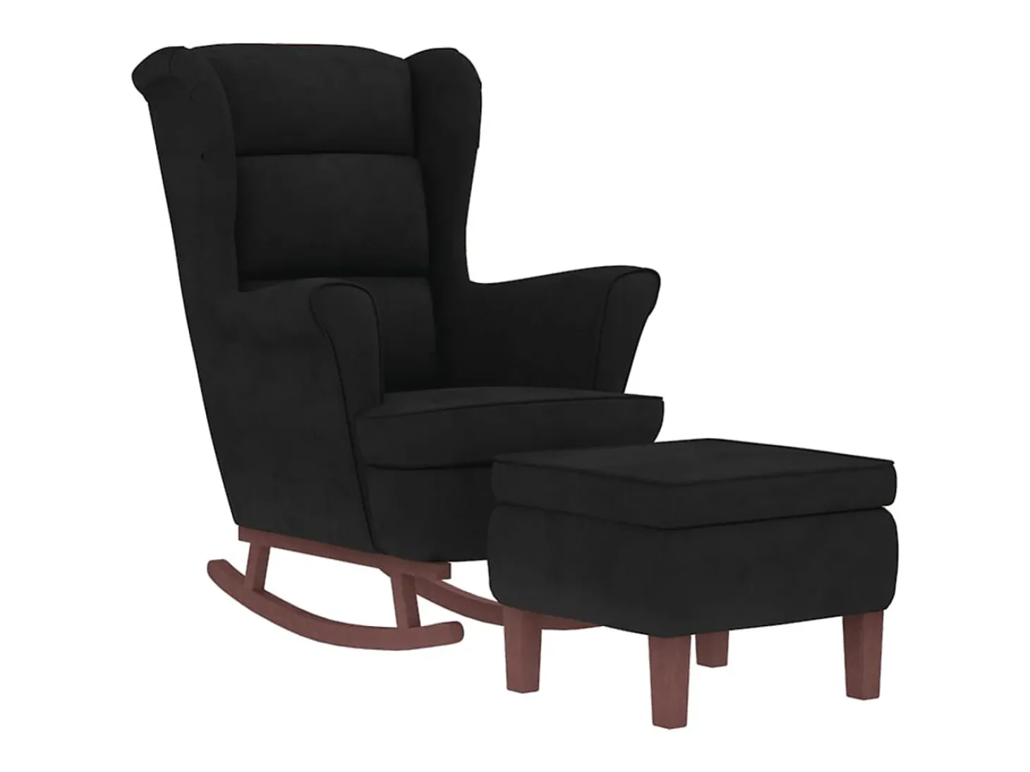 Mecedora con patas de madera y taburete Terciopelo Negro