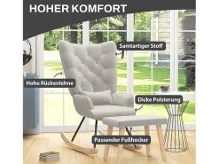 Mecedora con puf, sillón relax con cojín, efecto terciopelo, sillón esquinero con patas de madera, para dormitorio y salón, color crema (66x96x101 cm)