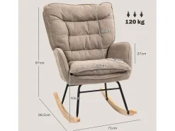 Mecedora, con reposabrazos, en tejido chenilla, hasta 120 kg, marrón (71x98,5x97 cm)