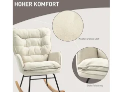 Mecedora con reposabrazos, tejido chenilla beige, asiento espacioso y respaldo ergonómico (71x98,5x97cm)