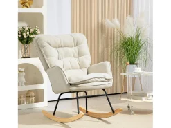 Mecedora con reposabrazos, tejido chenilla beige, asiento espacioso y respaldo ergonómico (71x98,5x97cm)