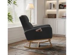 Mecedora con reposabrazos y respaldo, patas de madera, lana de cordero, gris oscuro