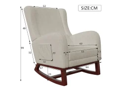 Mecedora con reposapiernas retráctil y respaldo alto de madera maciza - Mecedora para salón y dormitorio, carga hasta 150 kg - Beige