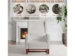 Mecedora con reposapiernas retráctil y respaldo alto de madera maciza - Mecedora para salón y dormitorio, carga hasta 150 kg - Gris