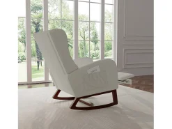 Mecedora con reposapiernas retráctil y respaldo alto de madera maciza - Mecedora para salón y dormitorio, carga hasta 150 kg - Gris