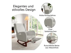 Mecedora con reposapiernas retráctil y respaldo alto de madera maciza - Mecedora para salón y dormitorio, carga hasta 150 kg - Gris