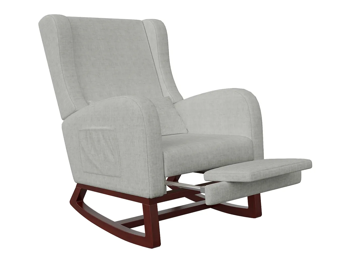 Mecedora con reposapiernas retráctil y respaldo alto de madera maciza - Mecedora para salón y dormitorio, carga hasta 150 kg - Gris