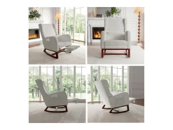 Mecedora con reposapiernas retráctil y respaldo alto de madera maciza - Mecedora para salón y dormitorio, carga hasta 150 kg - Gris