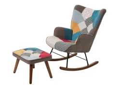 Mecedora con reposapiés - 69,5 x 50 x 88,5 cm - Esponja + fibras de polipropileno - Multicolor