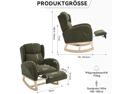 Mecedora con reposapiés ajustable, diseño ergonómico, tela peluche, verde (122,5x70x104cm)