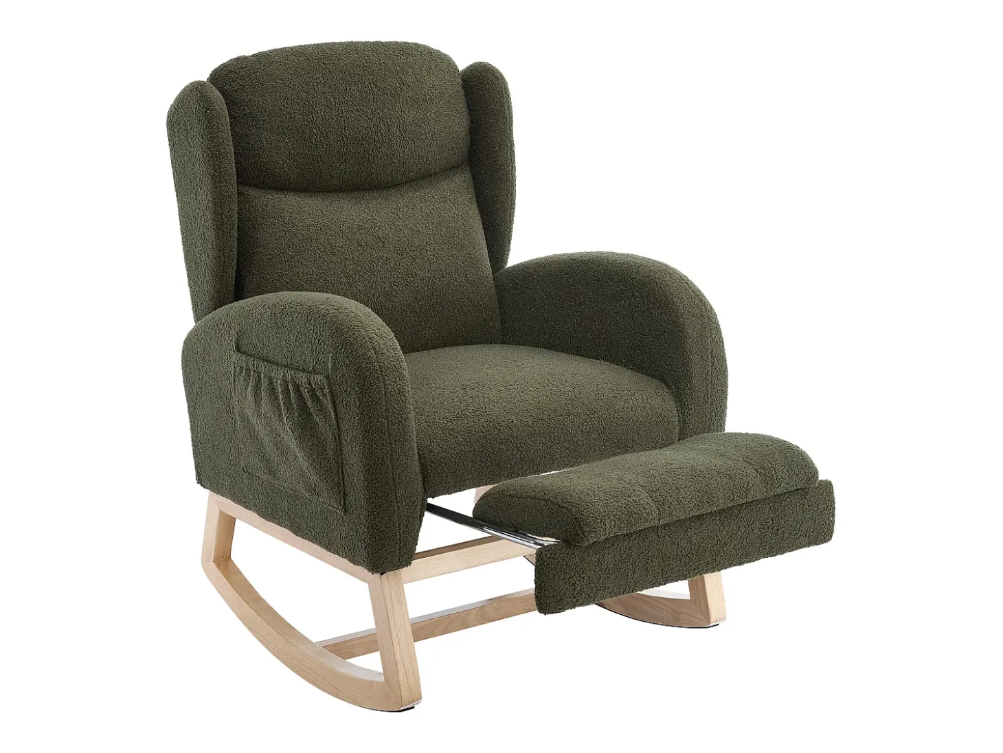 Mecedora con reposapiés ajustable, diseño ergonómico, tela peluche, verde (122,5x70x104cm)